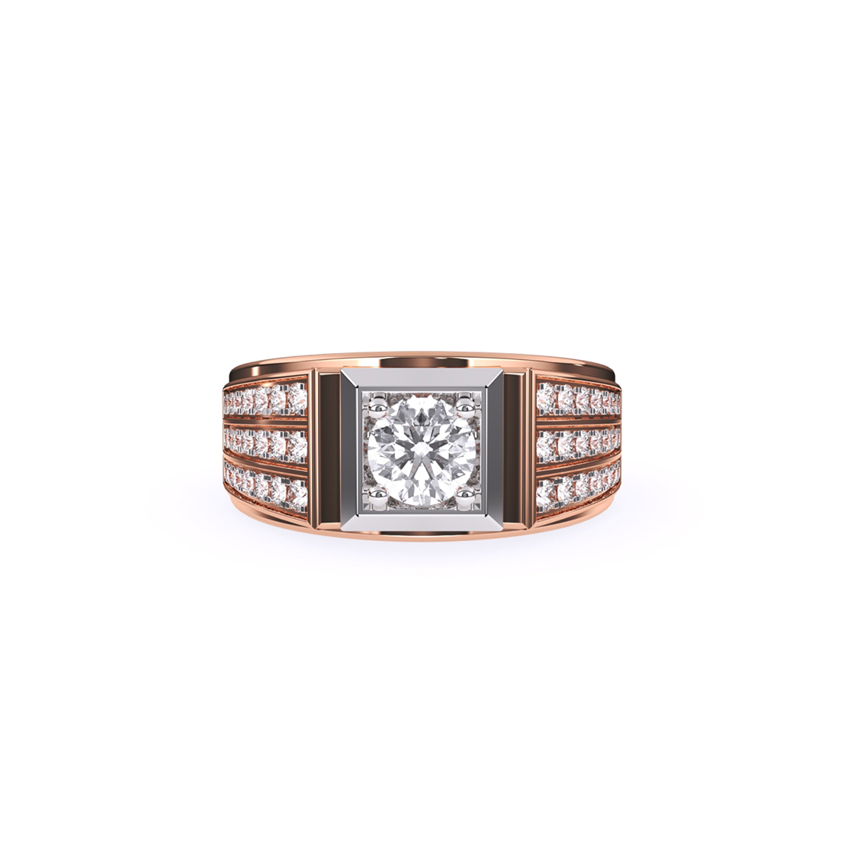 Stylish Three Row Cluster Round Lab Grown Ring